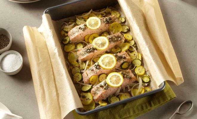 Parchment unbleached and a salmon