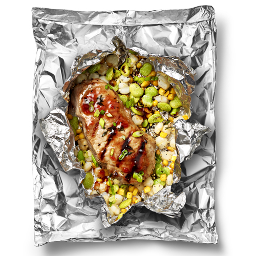 Barbecue Pork Chop with Succotash Foil Packets | Reynolds Brands