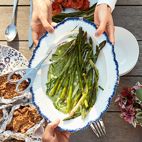 Grilled Asparagus with Spring Onions and Green Goddess Dressing | Reynolds Brands