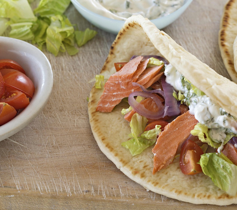 Grilled Salmon Greek Pitas | Reynolds Brands