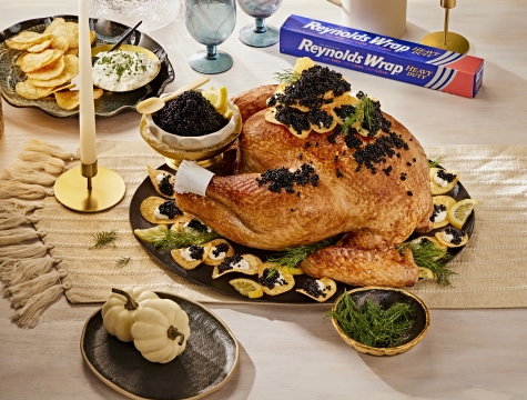 Cooked turkey topped with caviar