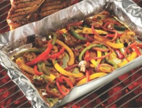 diy grill pan filled with sliced veggies