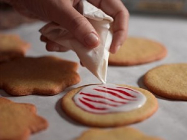 cookie decorated on parchment paper