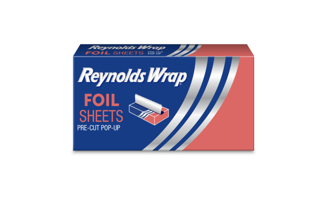 reynolds pop-up interfolded aluminum foil sheets, silver, 500/box, case of  6, 3000 sheet