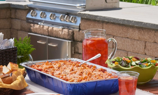 Lasagna on a table outside