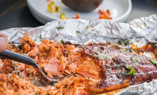 
Sweet Chipotle Grilled Salmon in Avocado 
