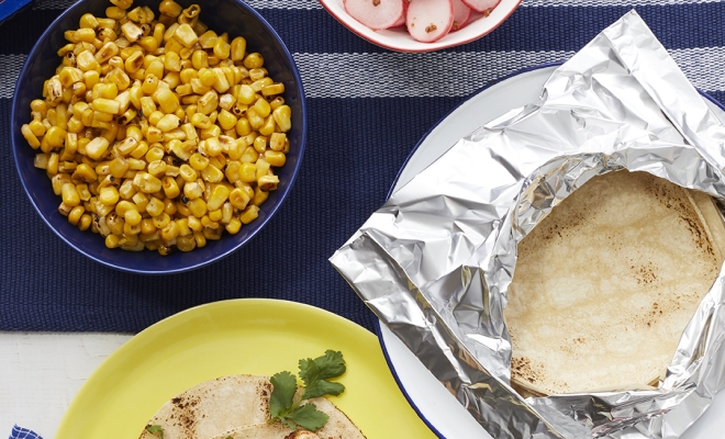 
Spicy Fish-Finger Tacos with Quick-Pickled Radishes &amp; Shallots
