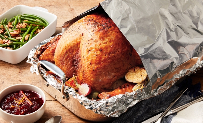 
Tent a Roasted Turkey with Foil
