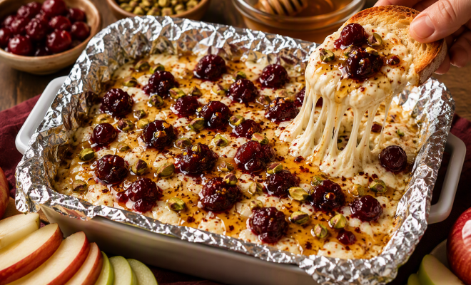 
Hot Honey Baked Goat Cheese Dip
