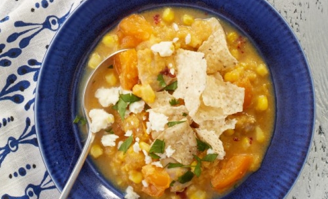 
Slow Cooker Chicken and Yellow Tomato Tortilla Soup
