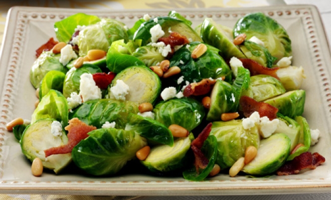 
Roasted Brussels Sprouts with Blue Cheese &amp; Bacon
