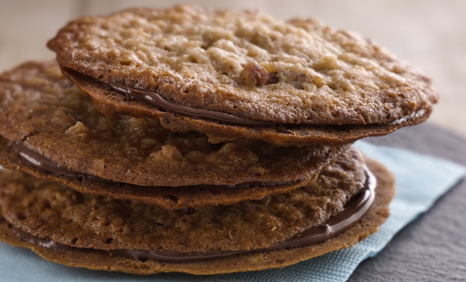 
Coconut Pecan Florentine Sandwich Cookies
