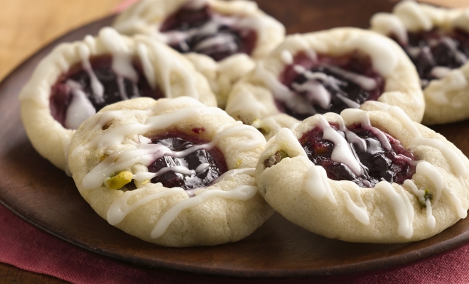 
Lemon Pistachio Blackberry Thumbprints
