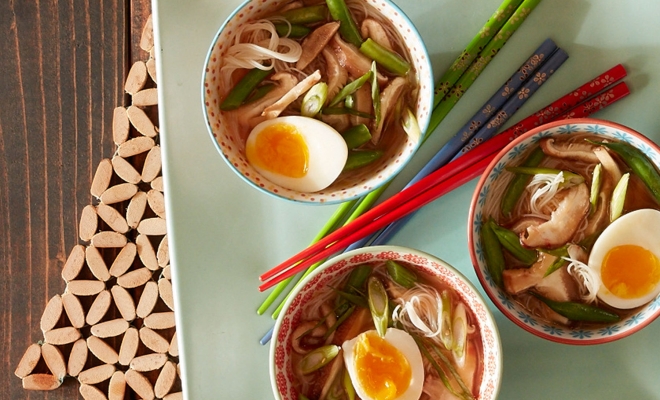 
Spicy Miso Soup with Roasted Shiitake Mushrooms and Green Beans
