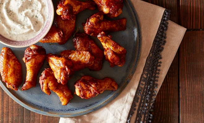 
Crispy Baked Moroccan Chicken Wings with Yogurt Dip
