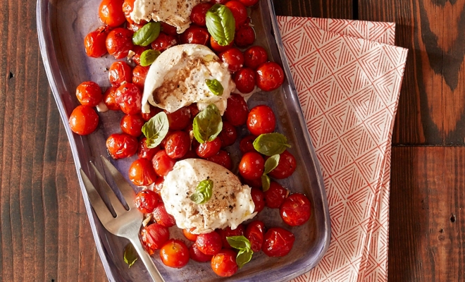 
Roasted Tomatoes and Burrata Caprese Salad
