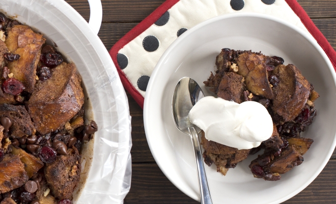 
Slow Cooker Chocolate Pecan Bread Pudding
