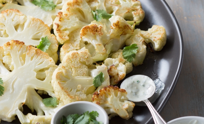 
Roasted Cauliflower with Cilantro Cream
