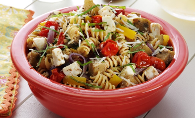 
Roasted Eggplant with Pasta Caprese
