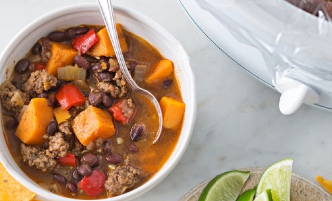 
Slow Cooker Beef-and-Black-Bean Taco Soup
