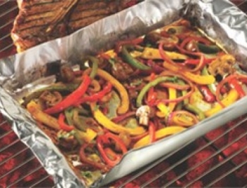 grilled vegetables in a diy grill pan sitting on the grill