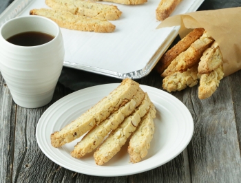 biscotti on a parchment lined baking sheet