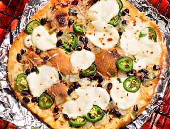 Sweet Onion, Cilantro, Black Bean and Jalapeño Grilled Pizza