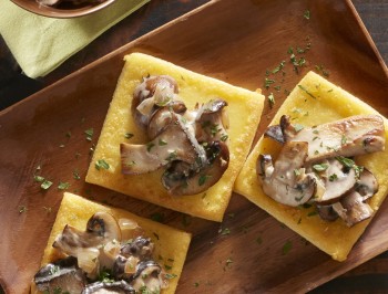 Fried Polenta Squares with Creamy Mushroom Ragu