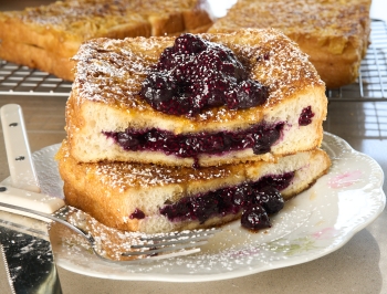 crunch jam filled french toast sitting on a plate