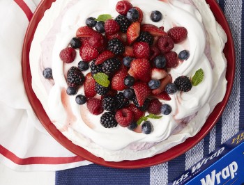 Foil-Packet Pavlova with Raspberry-Lemon Mascarpone, Whipped Cream &amp; Berries