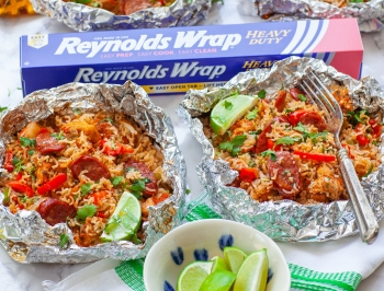 Grilled Sausage and Chicken Jambalaya Foil Packets