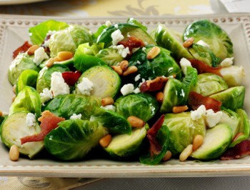 Roasted Brussels Sprouts with Blue Cheese & Bacon