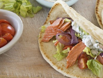 Grilled Salmon Greek Pitas