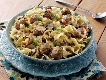 Meatball and Mushroom Stroganoff with Dill Sauce