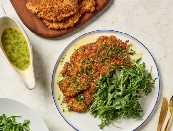 Parmesan Crusted Chicken Cutlets with White Wine Pan Sauce