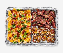 Sheet Pan Trio: Nachos, Sesame Ginger Wings, and Smashed Loaded Potatoes