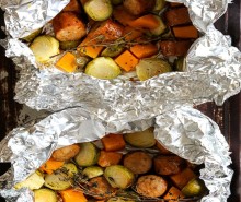 Spicy Sausage Brussels Sprouts and Butternut Squash Foil Packets