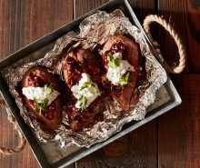 Grilled Sweet Potatoes with BBQ Baked Beans and Cilantro Cream